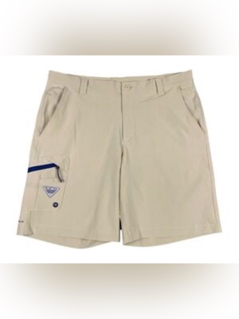 Columbia Men's size 38 PFG Terminal Tackle Khaki Shorts with Navy Trim